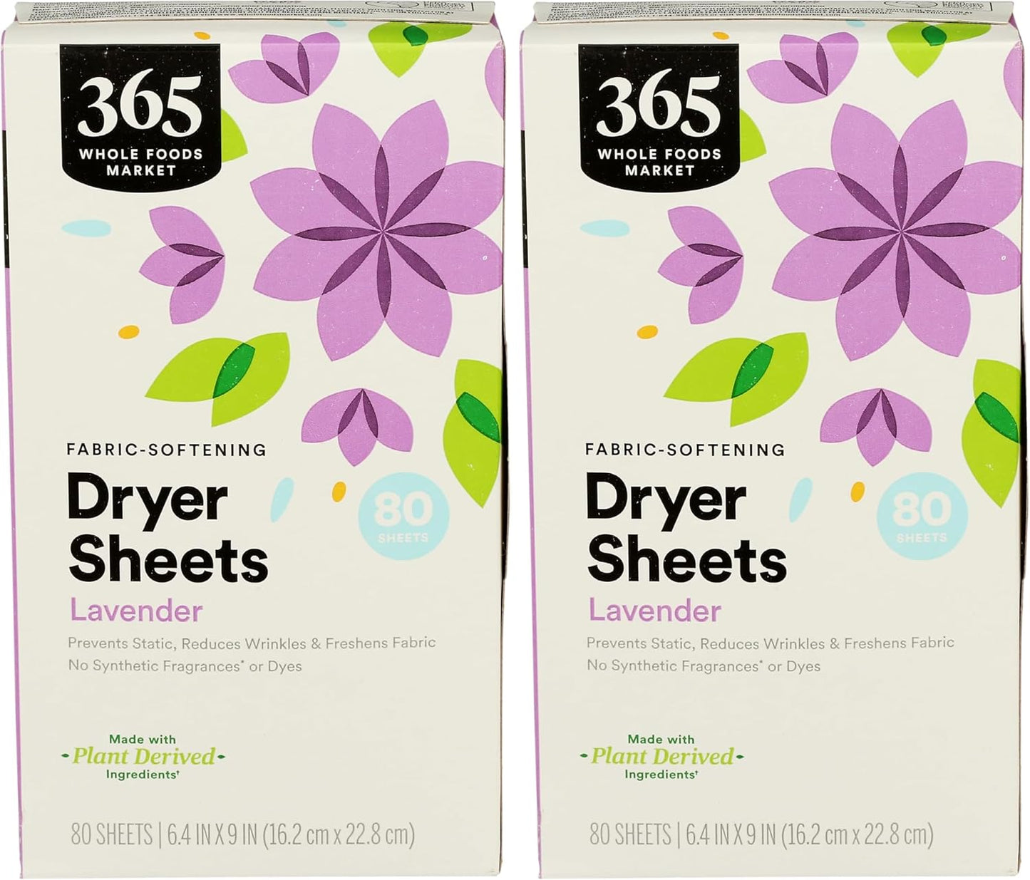 365 by Whole Foods Market, Lavender Fabric Softener Sheets 80 Count, 80 Count (Pack of 2)