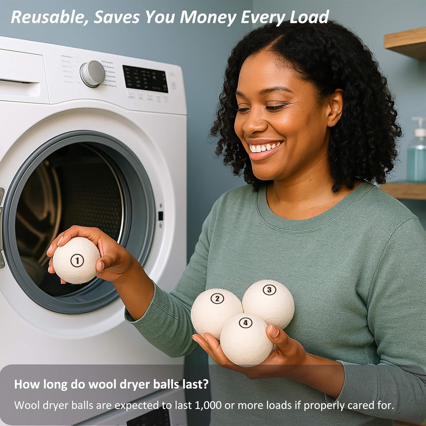 Sheep Wool Dryer Balls 4 Pack L(2.3") Premium Natural Fabric Softener, Reusable Laundry Dryer Balls for Reducing Drying Time, Static and Wrinkles, Eco-Friendly – 100% New Zealand Wool