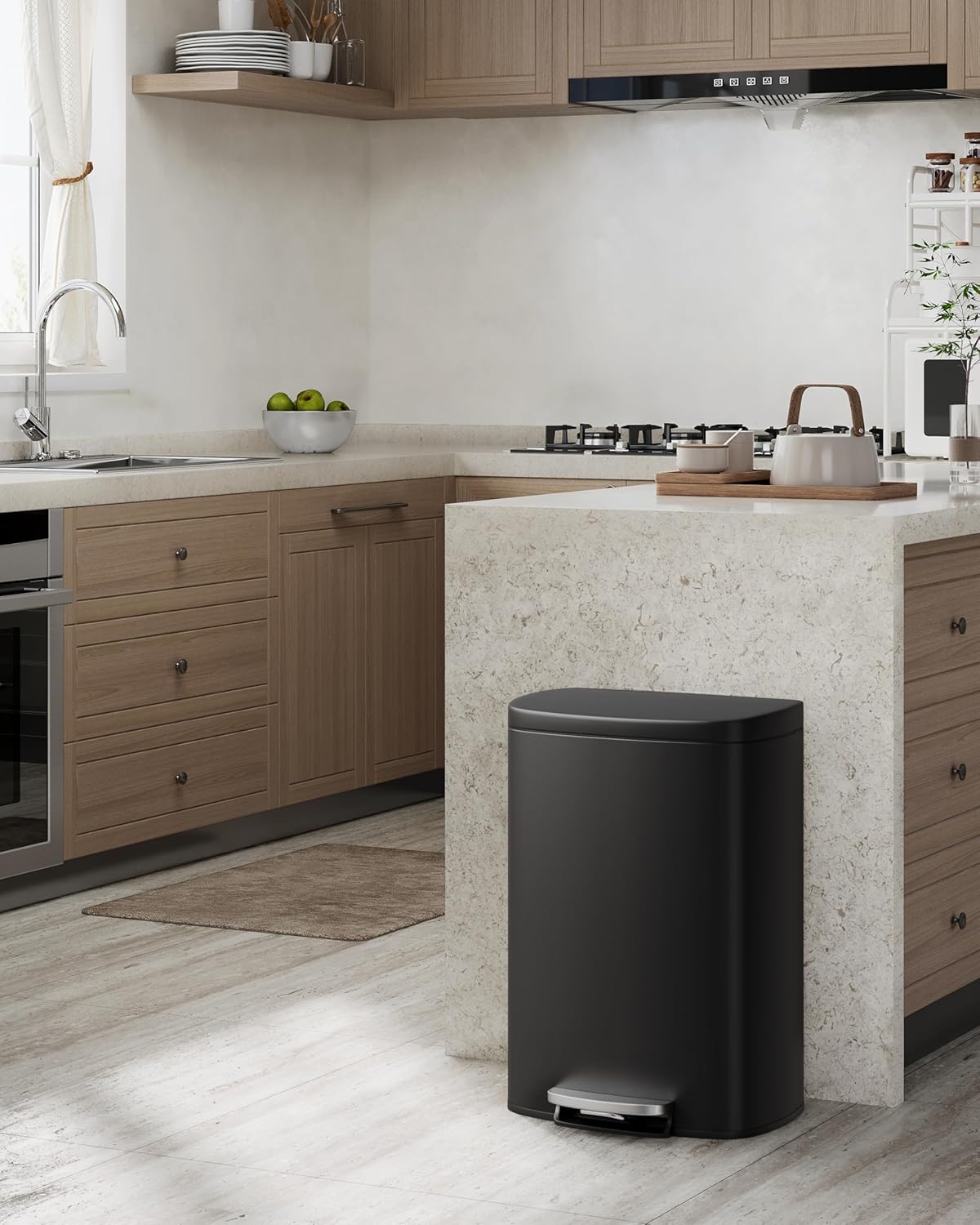 Garvee 13 Gal (50L) and 2.6 Gal (10L) Metal Trash Can Combo Set, Rustproof Garbage Can with Lid, Step-on Trash Bin with Inner Bucket, Rear Handle, Black