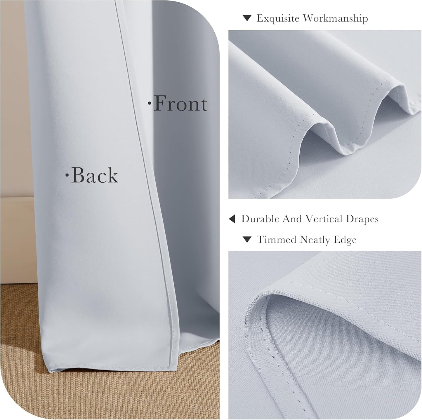 PONY DANCE Short Window Curtain Panels 40 inch Long - Room Darkening Drapes for Bedroom Dorm Storage Cabinet Door Kitchen Basement Farmhouse Decor, Greyish White, W 42 x L 40 inches, 2 Panels