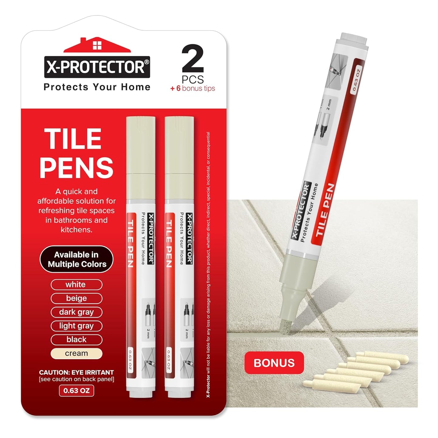 X-Protector Water Based Grout Marker - 2 PCS with 8 Tips, Cream