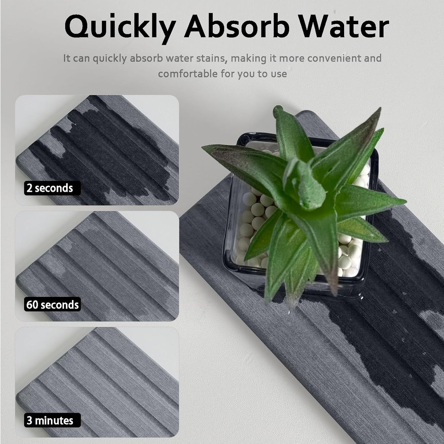 Set of 3 Diatomite Hand Soap Holder, Water Absorbing Stone Tray for Kitchen Countertop, Fast-Drying Bathroom Trays(1pcs 20 x 10cm + 2pcs 10 x 10cm Grey)