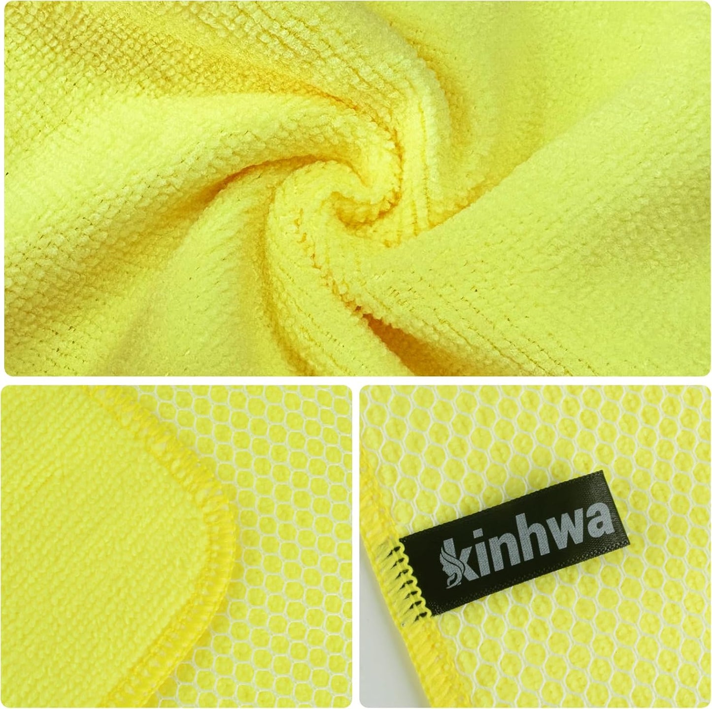 KinHwa Kitchen Washcloths for Dishes Absorbent Microfiber Dish Cloths Quick Dry Dish Rags with Poly Scour Scrub Side Ideal for Kitchen Cleaning (Yellow, 7inchx7inch 9 Pack)