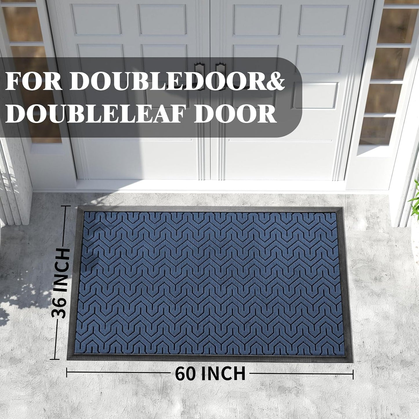 Yimobra Extra Large Door Mat Outside Entrance 60x32, Waterproof Heavy Duty Outdoor Mats for Front Door, Non Slip Rubber Entry Mat for Garage Patio, Easy Clean, Blue