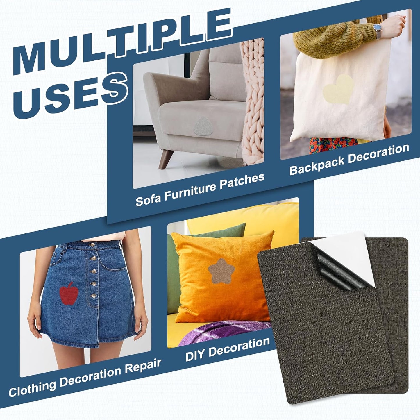 PATIKIL 8x11 Inch Linen Repair Patches, 2Pcs Self-Adhesive Fabric Patch for Sofas Tote Bags Furniture Car Seats Clothes Tents, Dark Gray