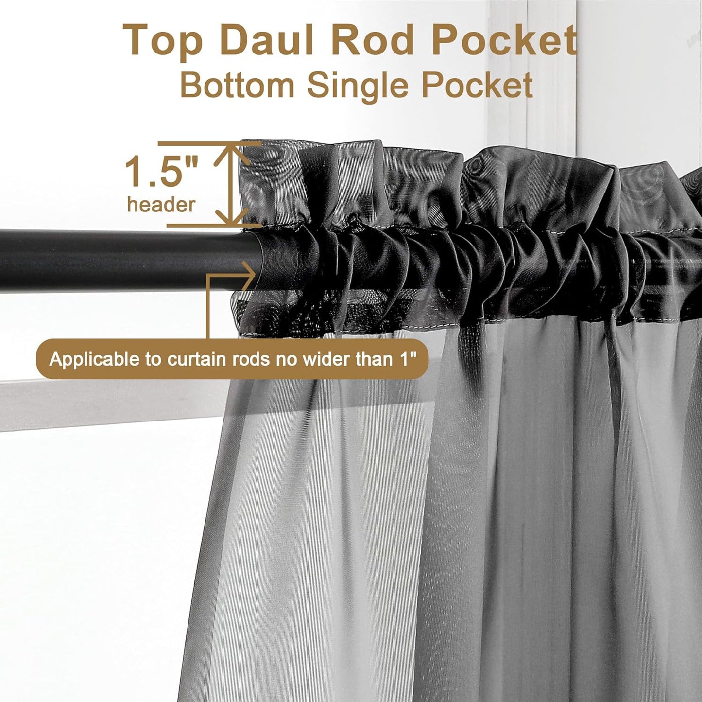 Chyhomenyc 2 Panels Solid Color Sheer Window Curtains 108 Inches Long, Elegant Window Voile Panels/Drapes/Treatment/Scarf for Bedroom Living Room Wedding Canopy (42X108 Inches, Black) 9 FT