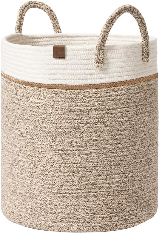 LA JOLIE MUSE Woven Basket Rope Storage Baskets - Large Cotton Organizer 16 x 14 x 14 Inches, Basket for Baby Blanket, Kids Toy Nursery Laundry Basket