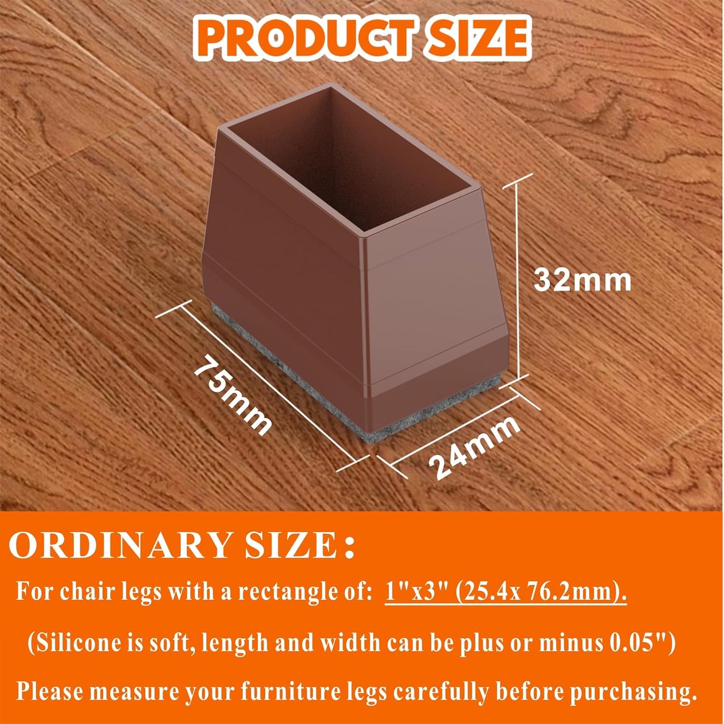 Rectangle Chair Leg Protectors for Hardwood Floors,16 PCS Silicone Covers to Protect Wood Tile Floors Felt Pads Furniture Leg Caps Reduce Noise. Easy to Move.(Brown,1 x 3 Inch,Rectangle)