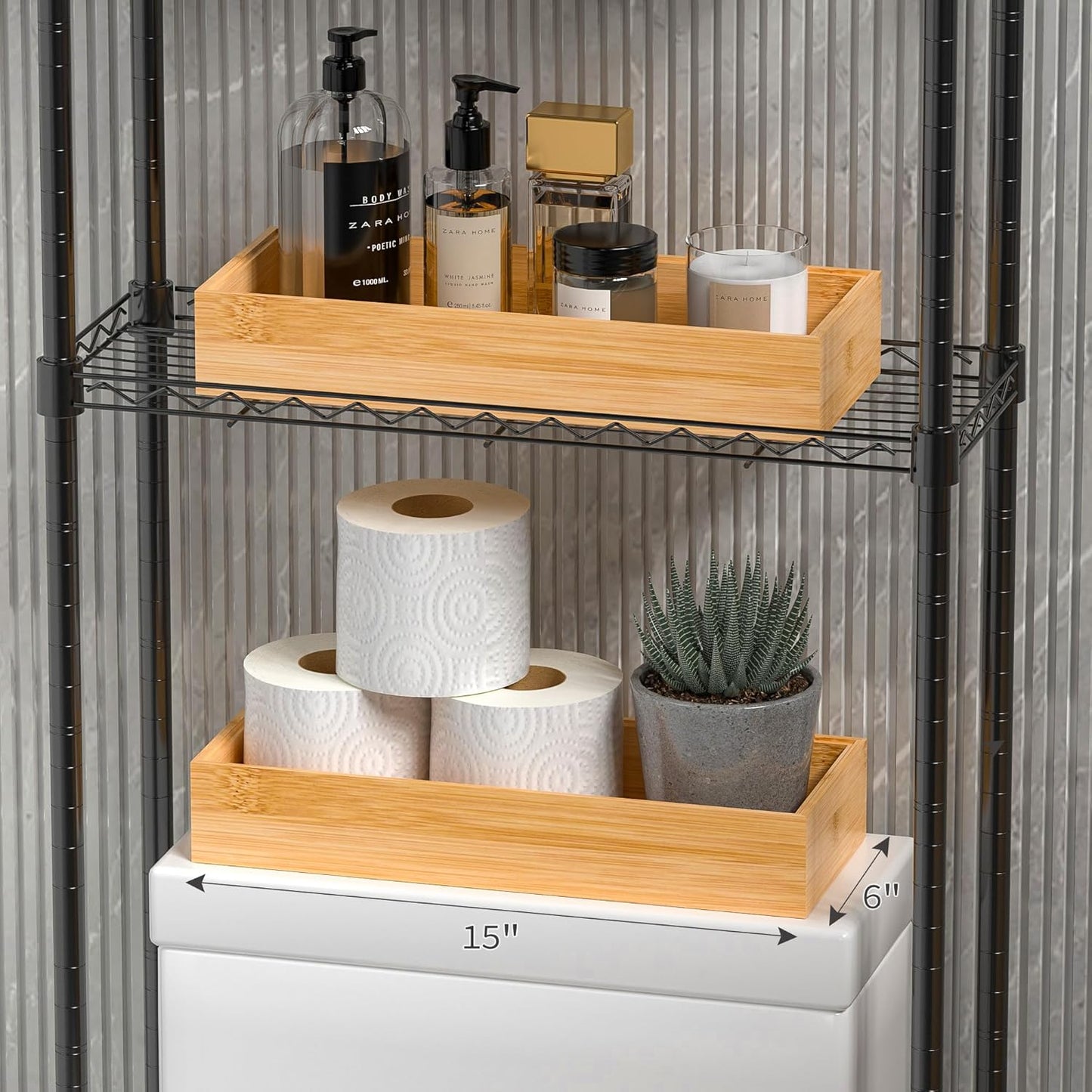 Kitchen Drawer Organizer Tray, Stackable Bamboo Deep Drawer Organizer for Large Silverware, Utensils, Cutlery, Flatware,Junk Drawer, Dresser, Bathroom, 17" x 6" x 2.5" (Set of 2)