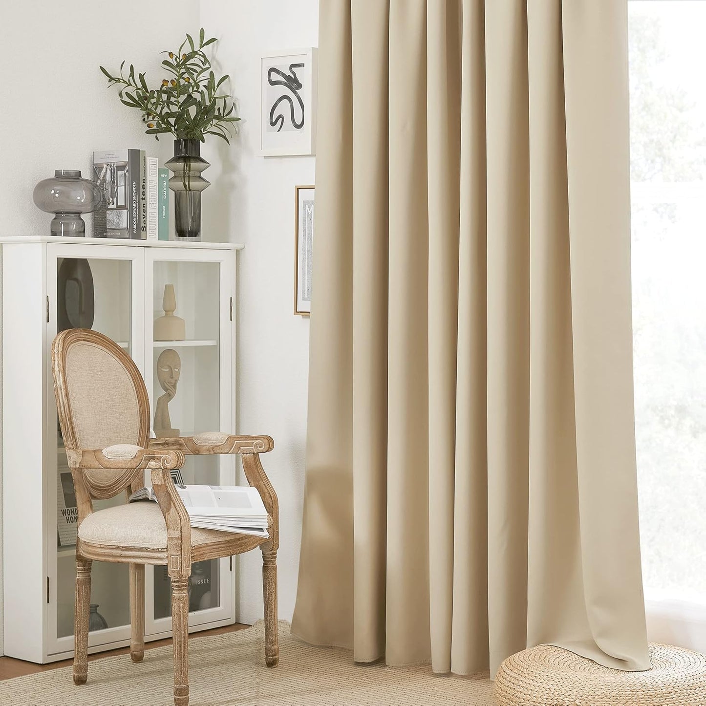 RYB HOME Blackout Curtains for Living Room, Large Window Shades for Bay Window Dining Parlor Bedroom Patio Door, Wide 52 x Long 102 inches, Biscotti Beige, 2 Panels