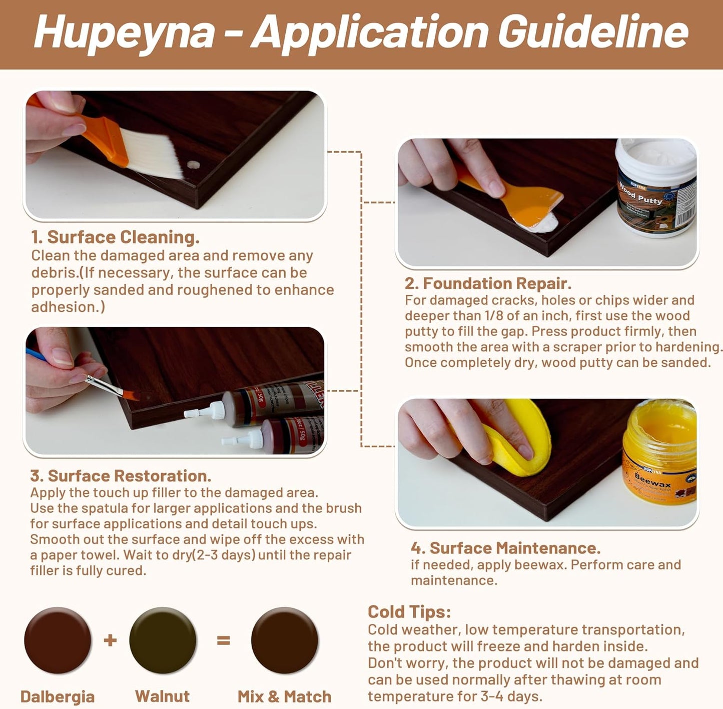 Wood Repair Kit, Wood Furniture Repair Kit, Wood Filler, Wood Putty and Beeswax- Repair Stains, Scratch, Cracks, Hole, Discoloration for Wooden Door, Table, Cabinet, Bed, Floor (Walnut Series)