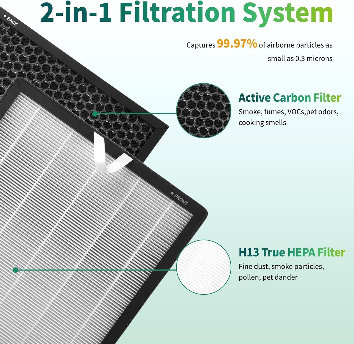 Vital 100S HEPA Air Purifier Filter Replacement, Compatible with LEVOIT Vital 100S and Vital 100S-P Air Purifier, Vital 100S-RF, LRF-V102-WUS, 2-in-1 High-Efficiency Activated Carbon, 2 Pack