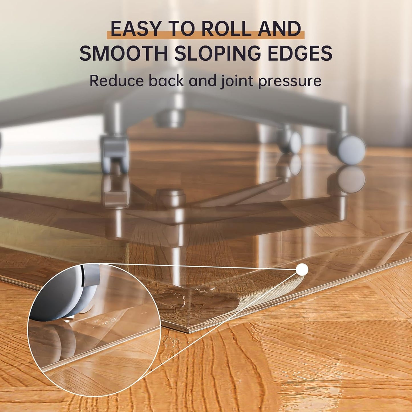 [Tempered Glass] 55“ x 46” Beveled Edge Glass Chair Mat with Polished Edge Clear Office Chair Mat, Glides Smoothly, Suitable for Carpet or Hardwood Floors