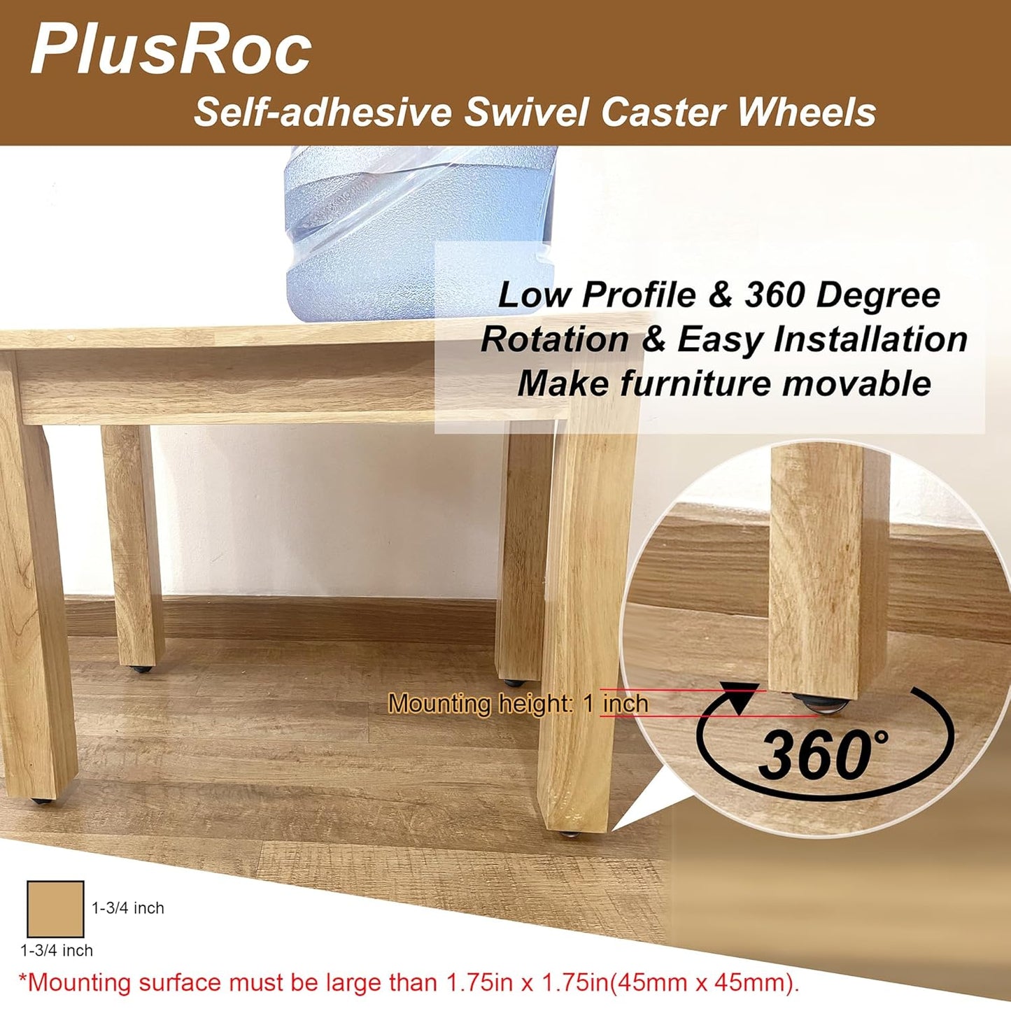 PlusRoc 4 Pack 1 Inch Self Adhesive Paste Caster Wheels for Furniture Kitchen Appliance Rollers, Load Capacity 28LBS Per Wheel, Low Profile Swivel Wheels for Bucket Storage Bins