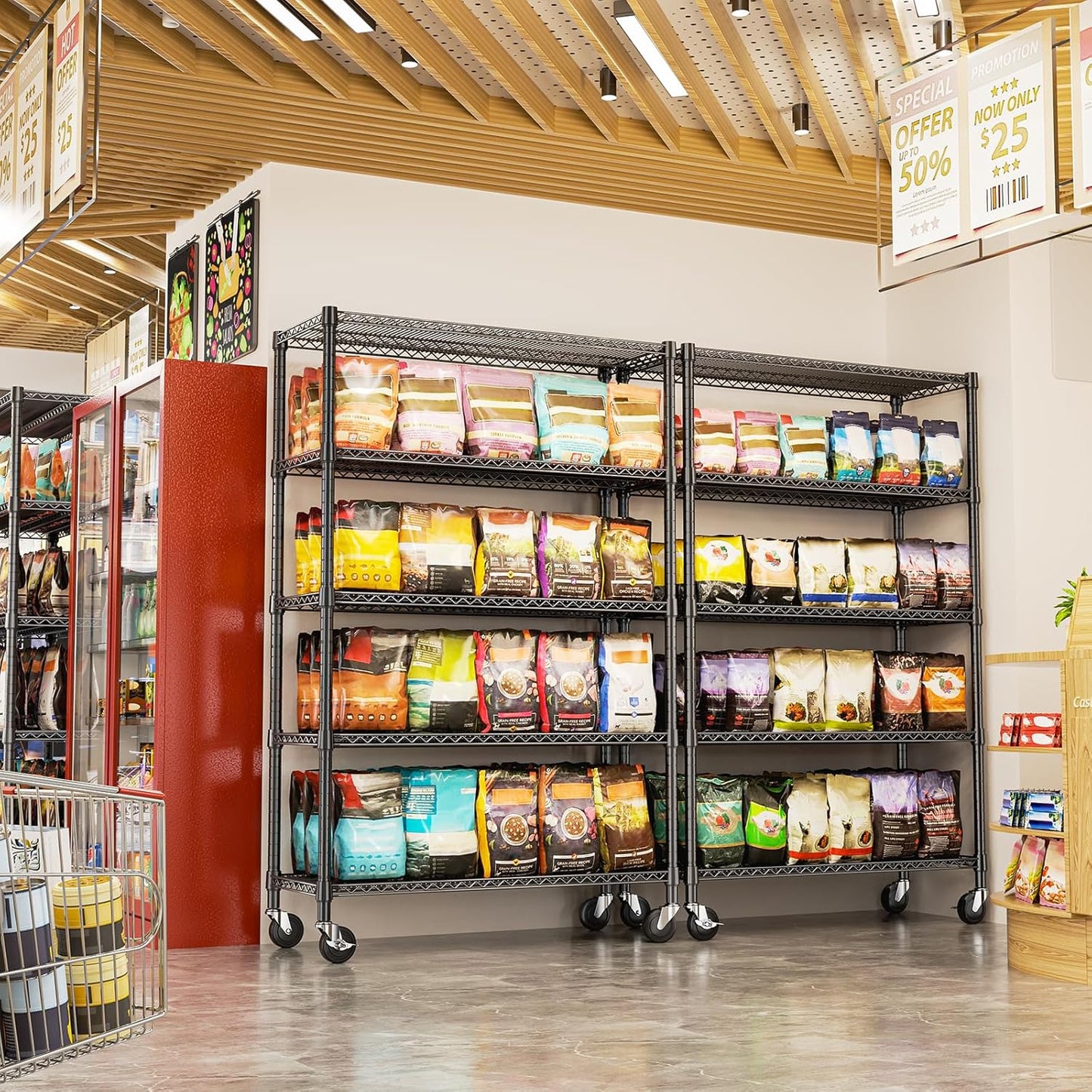 IZEUK Heavy Duty Garage Shelving, 5 Tier Wide Metal Storage Shelf Rack, Adjustable Utility Organizer for Basement, Warehouse, Garage, Black, 23.6" D x 53.1" W x 73.6" H