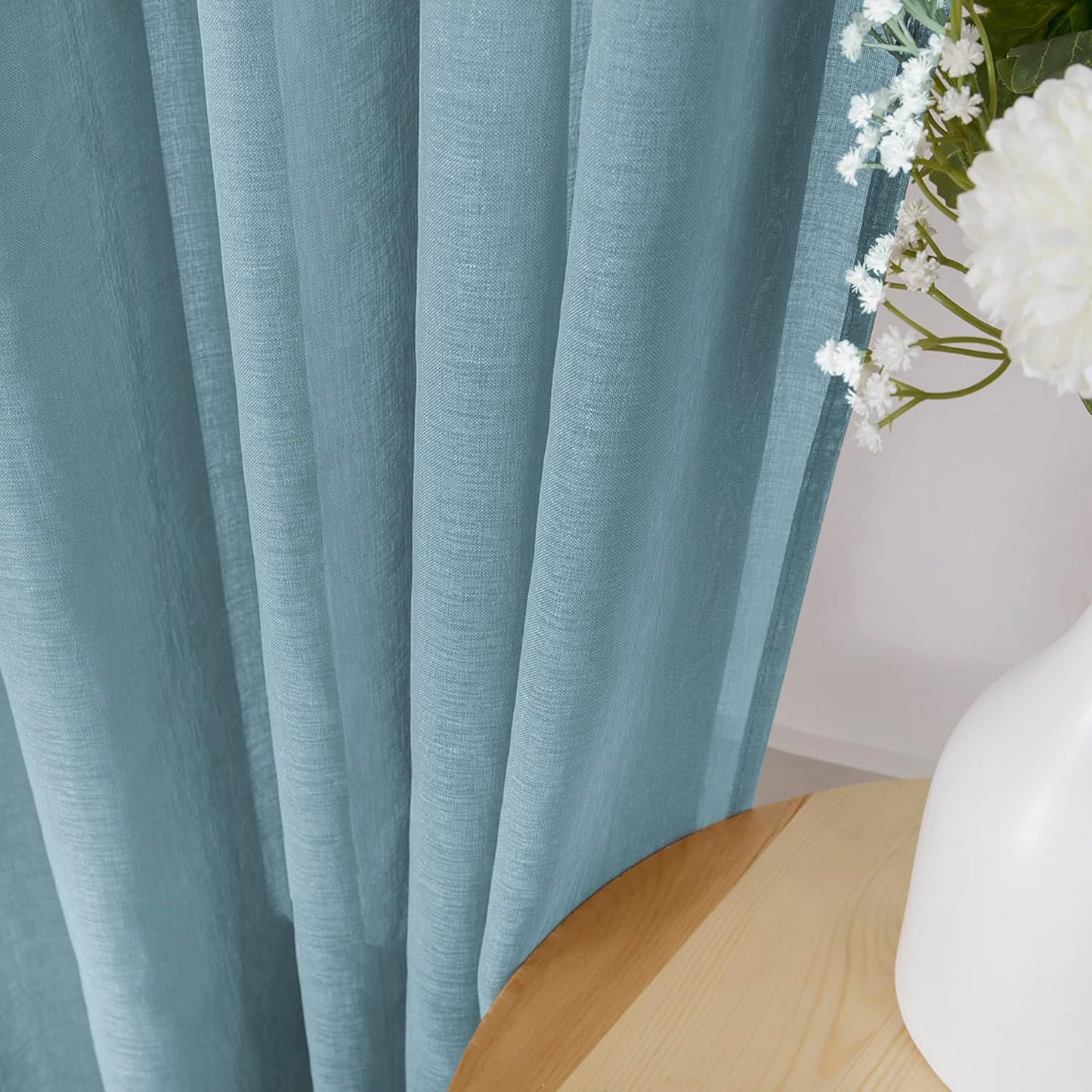 Tollpiz Sheer Curtain Linen Textured Living Room Curtains Sheer Light Filtering Rod Pocket Voile Curtain for Bedroom, 54 x 72 inches Long, Dusty Blue, Set of 2 Panels