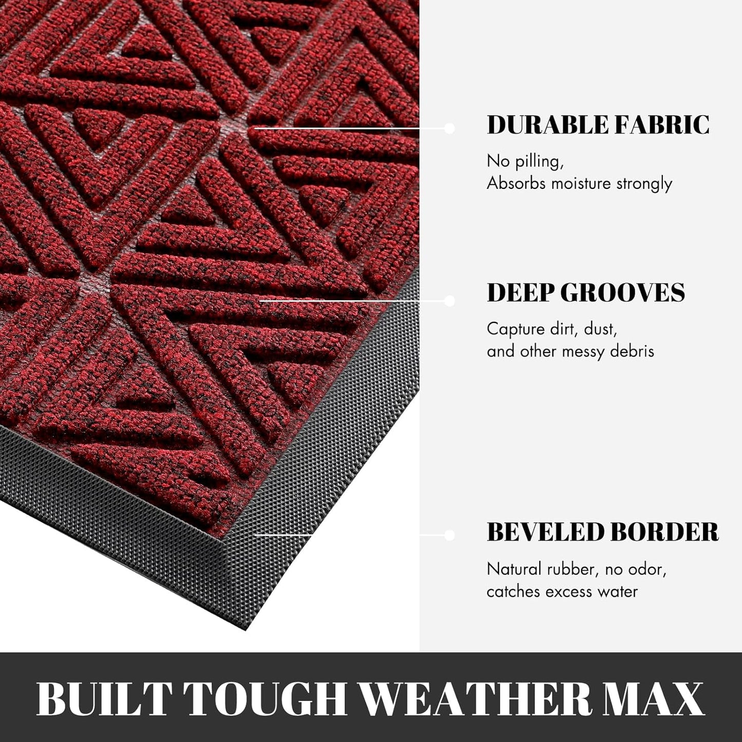 Yimobra Outdoor Mats for Front Door 29.5x17, All-Weather Waterproof Non-Slip Outdoor Door Mat Outside Eentrance, Garage/Patio Entryway Indoor Doormat, Easy Clean, Black Red