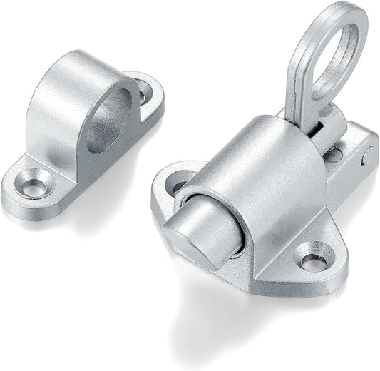 4 Packs Self-Closing Latches，Silver Gray Spring Door Lock，Resilient Bolt Latch Aluminum Alloy Safety Automatic Spring Barrel Slide Door Lock with Screws,Used for Gate,Window and Cabinet etc