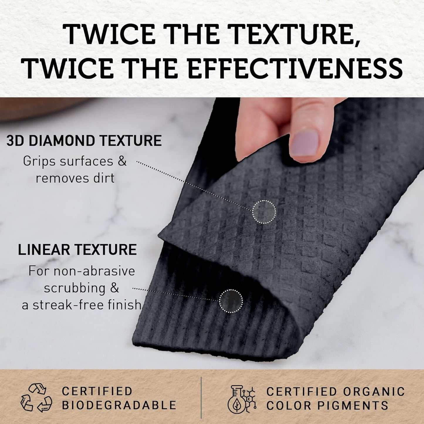 Nordhus Design Swedish Dishcloths, Black Charcoal/Dark Grey, 10-Pack, Reusable, Washable Cellulose Cotton Kitchen Cloths - Replace Paper Towels, Wipes, Sponges, Dish Rags