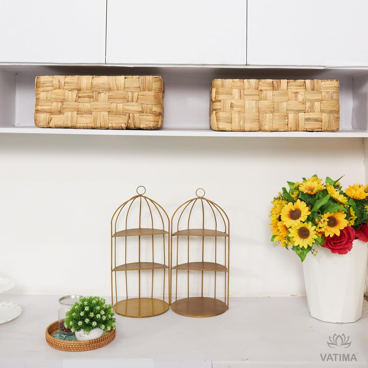 Vatima Jumbo Wicker Storage Basket, Large Hyacinth Organizer, 16.9x12.1x7.1H Inches - Ideal for Home Shelving and Pantry Storage