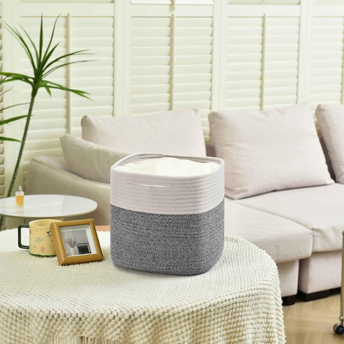 3 Pack Storage Cubes 11 Inch Cotton Rope Woven Baskets for Organizing Cube Bin Square Shelves Organizer,Classroom,Kids Toy Bins,Closet,Baby Nursery(Grey)