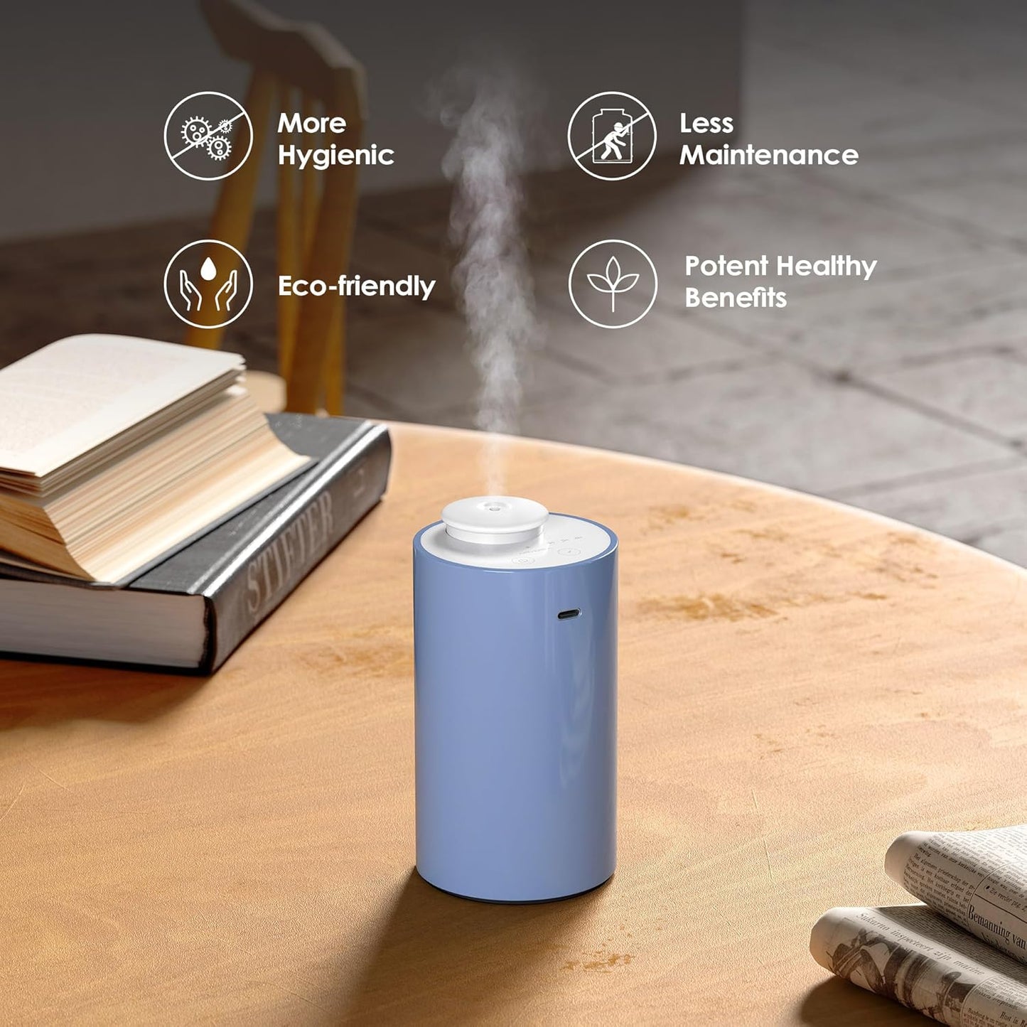 Waterless Diffuser for Essential Oil, Battery Operated Nebulizer, 0.7Fl.Oz./ 20mL Capacity, Mini Scent Air Machine, 3 Countdown Timers & 3 Mist Levels for Home, Room, Car, Office, AN6 Light Steel Blue