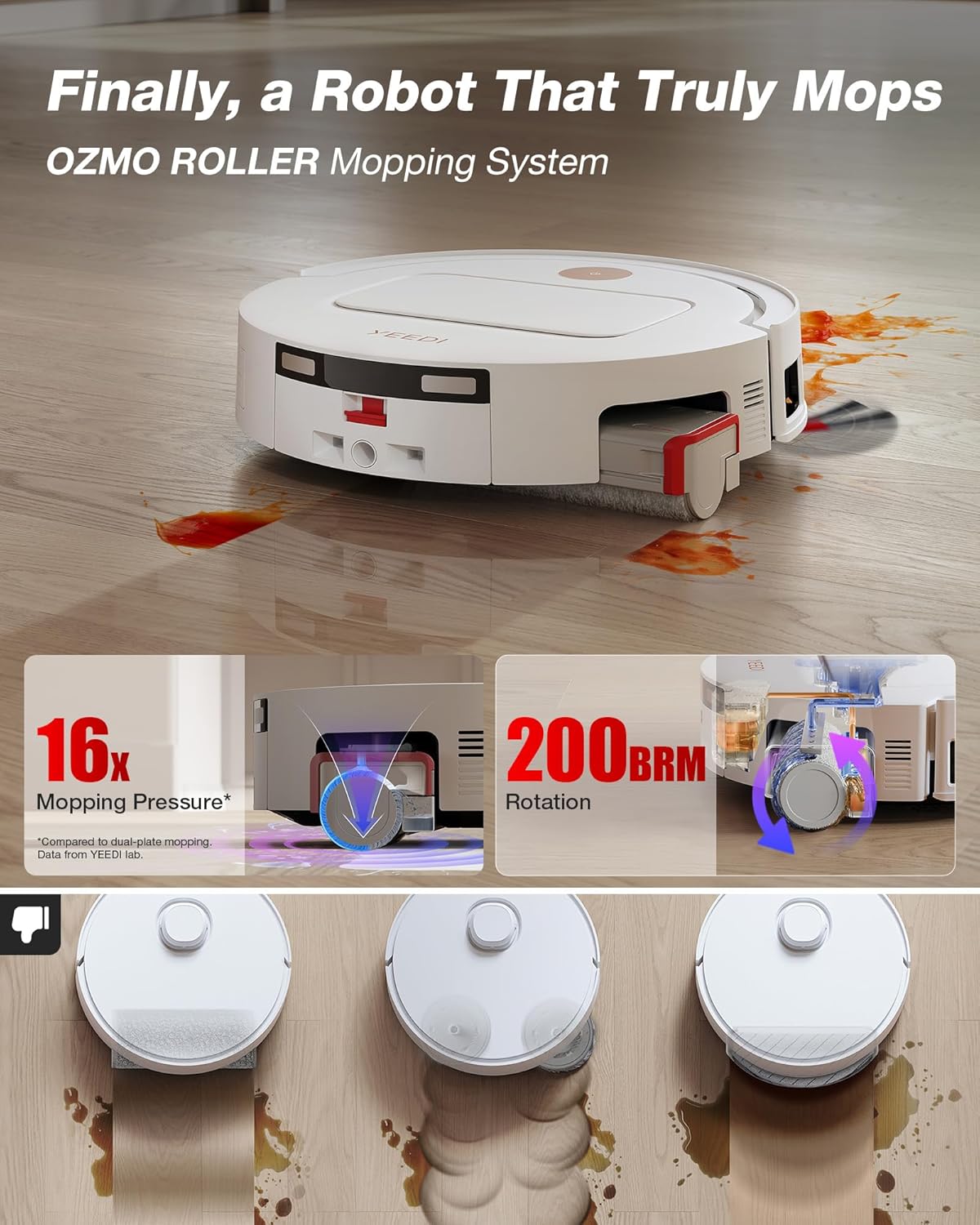 Yeedi M14 Plus Robot Vacuum and Mop with All-in-One Station, 18000Pa, OZMO Roller Instant Self-Washing Mopping, 167℉ Hot Water Mop Washing & Self-Drying, ZeroTangle 3.0, Self-Emptying, White