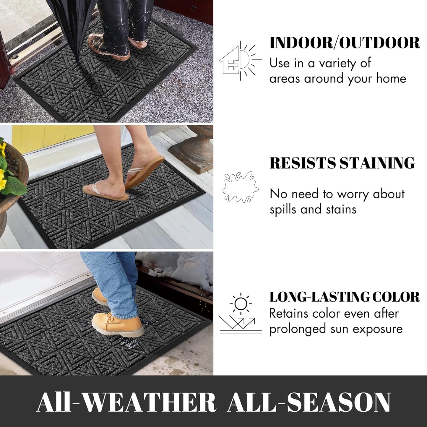 Yimobra Large Door Mat 36x24, All-Weather Waterproof Non-Slip Welcome Matt Outdoor, Heavy Duty Non Slip Doormat for Entryway for Patio and Garage Indoor, Easy Clean, Mix Grey