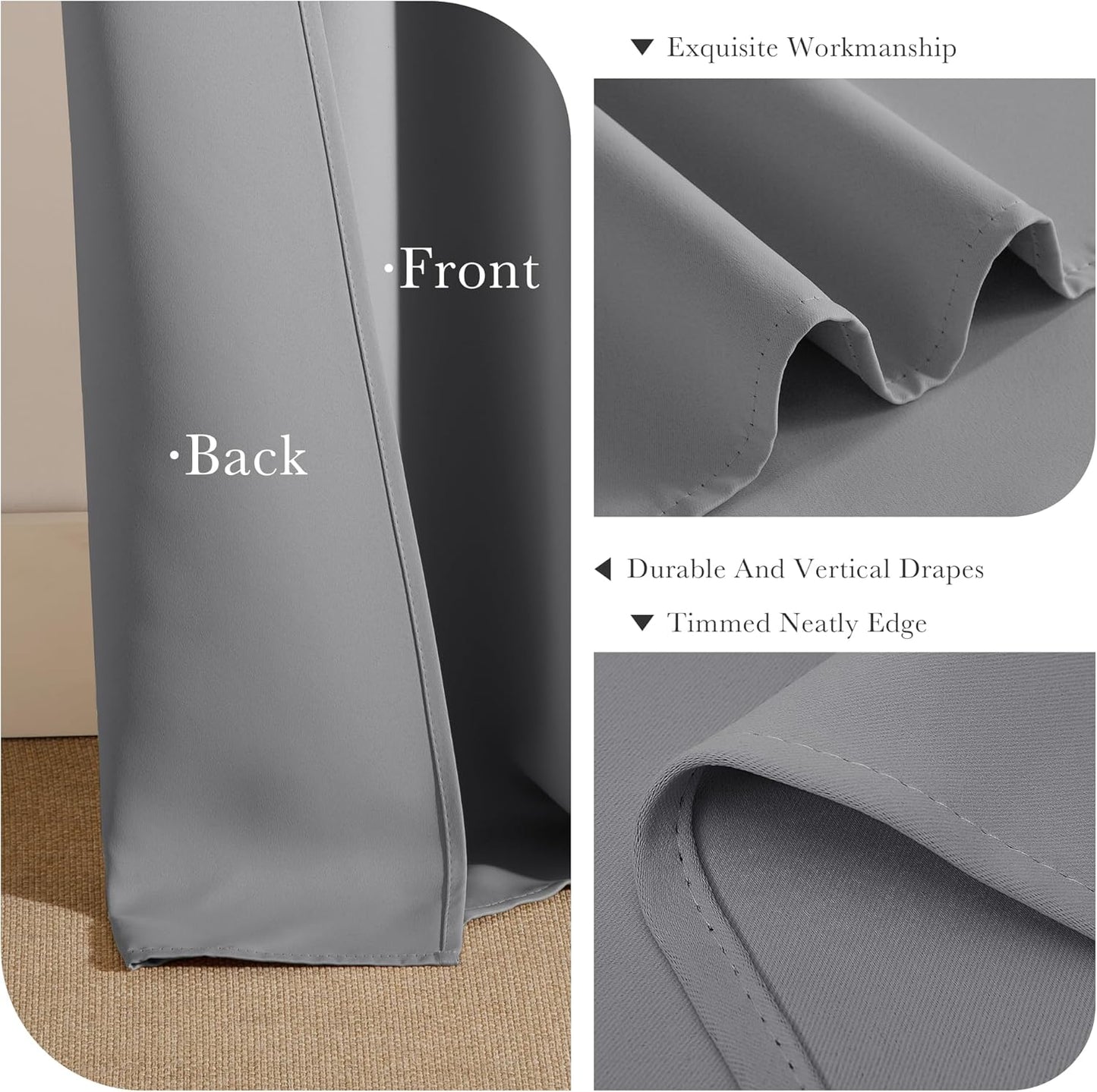 PONY DANCE Sliver Grey Blackout Curtains 42x60 Inches for Bedroom - 2 Panels Room Darkening Curtains with Soundproof and Thermal Features, Grommet Window Drapes Ideal for Living Room