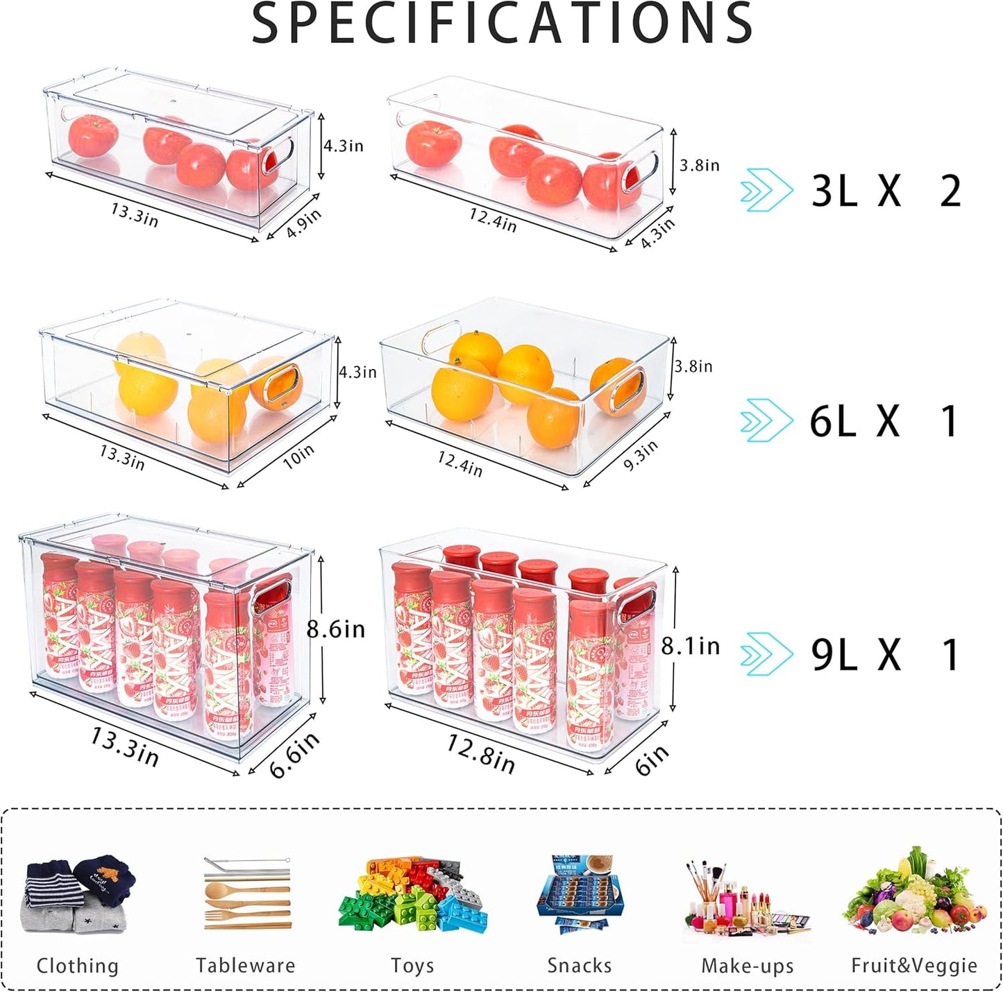 MineSign 4 pack Stackable Fridge Drawers Pull-Out Bins Divided Produce Saver Containers for Refrigerator Storage Organizers for Veggie Fruit Berry Pantry Cabinet Makeup Clothes