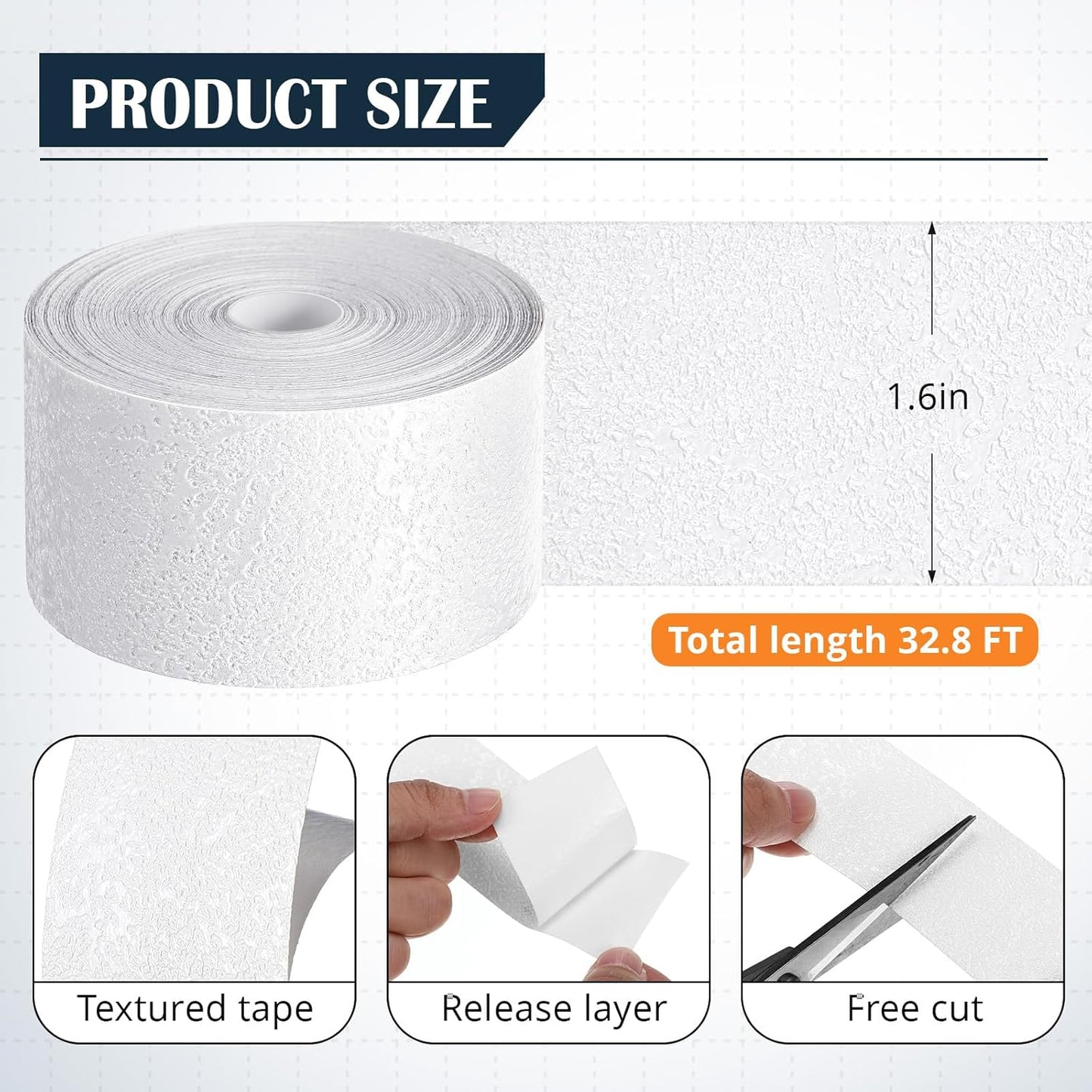 Self Adhesive Crack Tape 1.5'' x 32' Textured Roll - Paintable for Walls, Diatom Mud Finish Texture for Drywall Repair