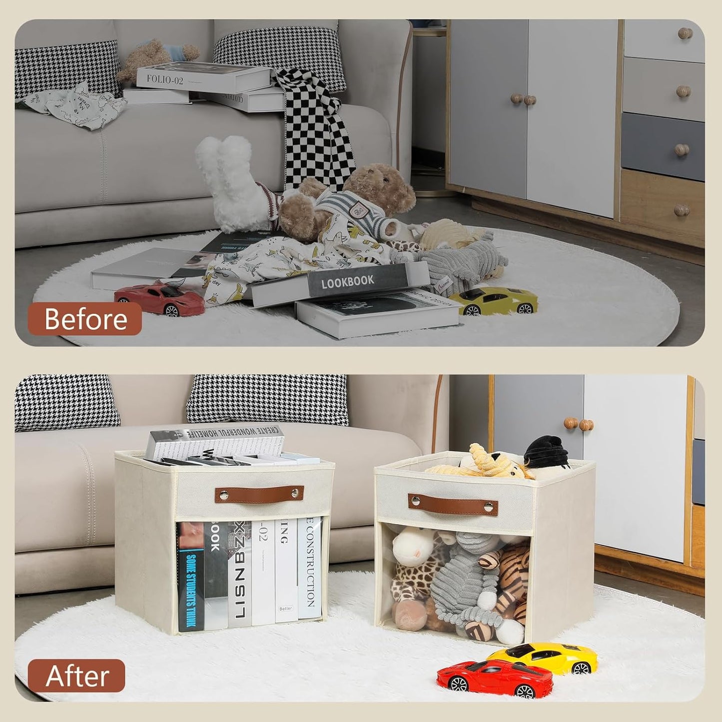 HNZIGE 11 x 11 Storage Cubes Bins for Storage Organizer,Shelf Fabric Storage Bin for Cube Organizer, Canvas Cloth Bin,Cubby Decorative Cube Organizer Bin for Cube Storage Blanket Home(Cream 6 PCS)