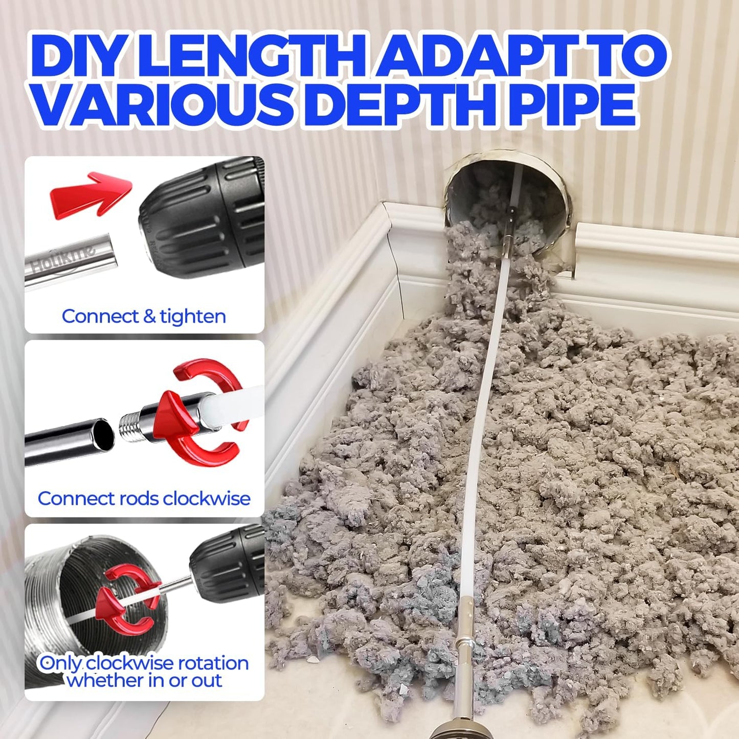 Holikme 50 Feet Dryer Vent Cleaner Kit Lint Remover Flexible Dryer Vent Cleaning Brush Extends Up to 50 Feet