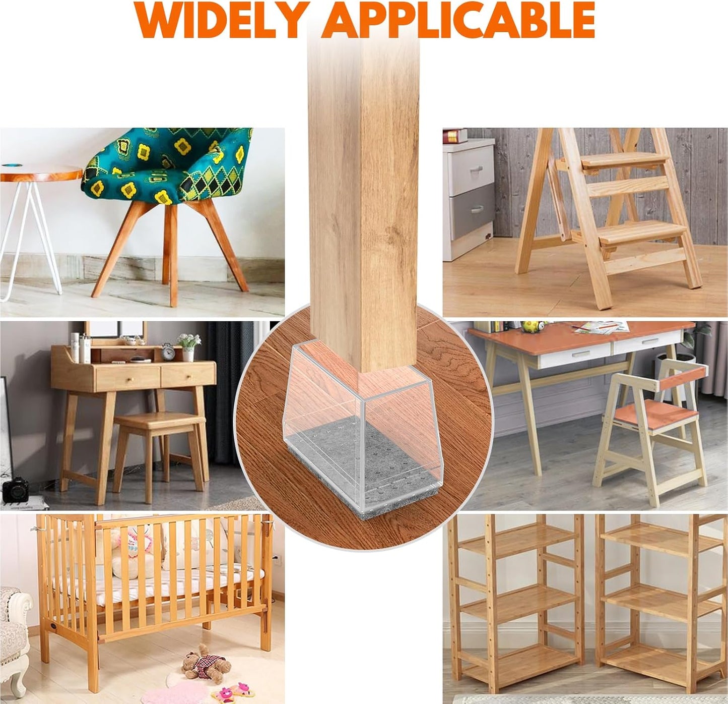 Rectangle Chair Leg Protectors for Hardwood Floors,16 PCS Silicone Covers to Protect Wood Tile Floors Felt Pads Furniture Leg Caps Reduce Noise. Easy to Move.(Clear,0.6 x 1.2 Inch,Rectangle)