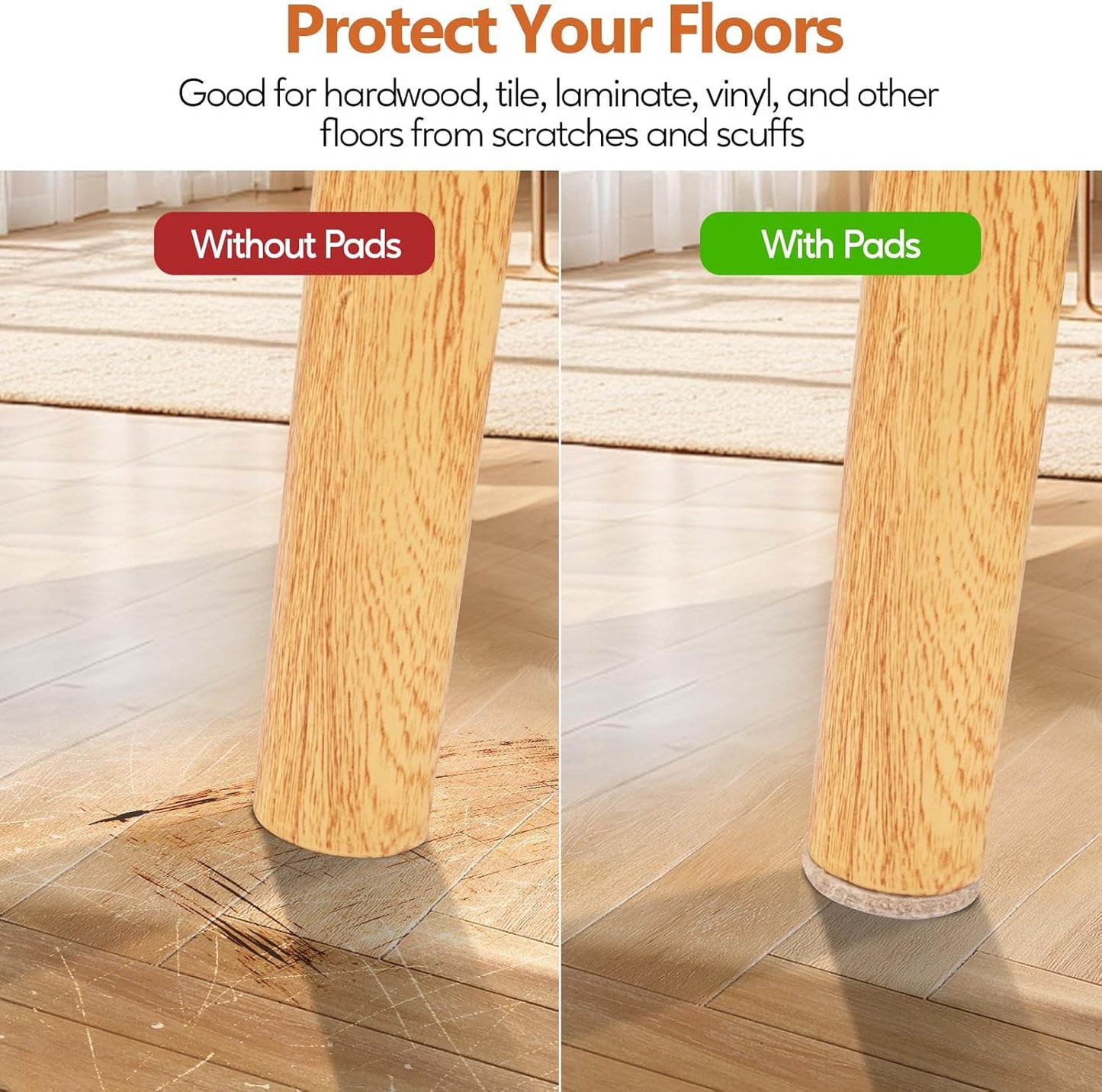 Furniture Pads 300 Pack Premium Furniture Felt Pads (Beige), Huge Quantity Self Adhesive Anti Scratch Floor Protector for Furniture Legs Hardwood with 60 Cabinet Door Bumpers