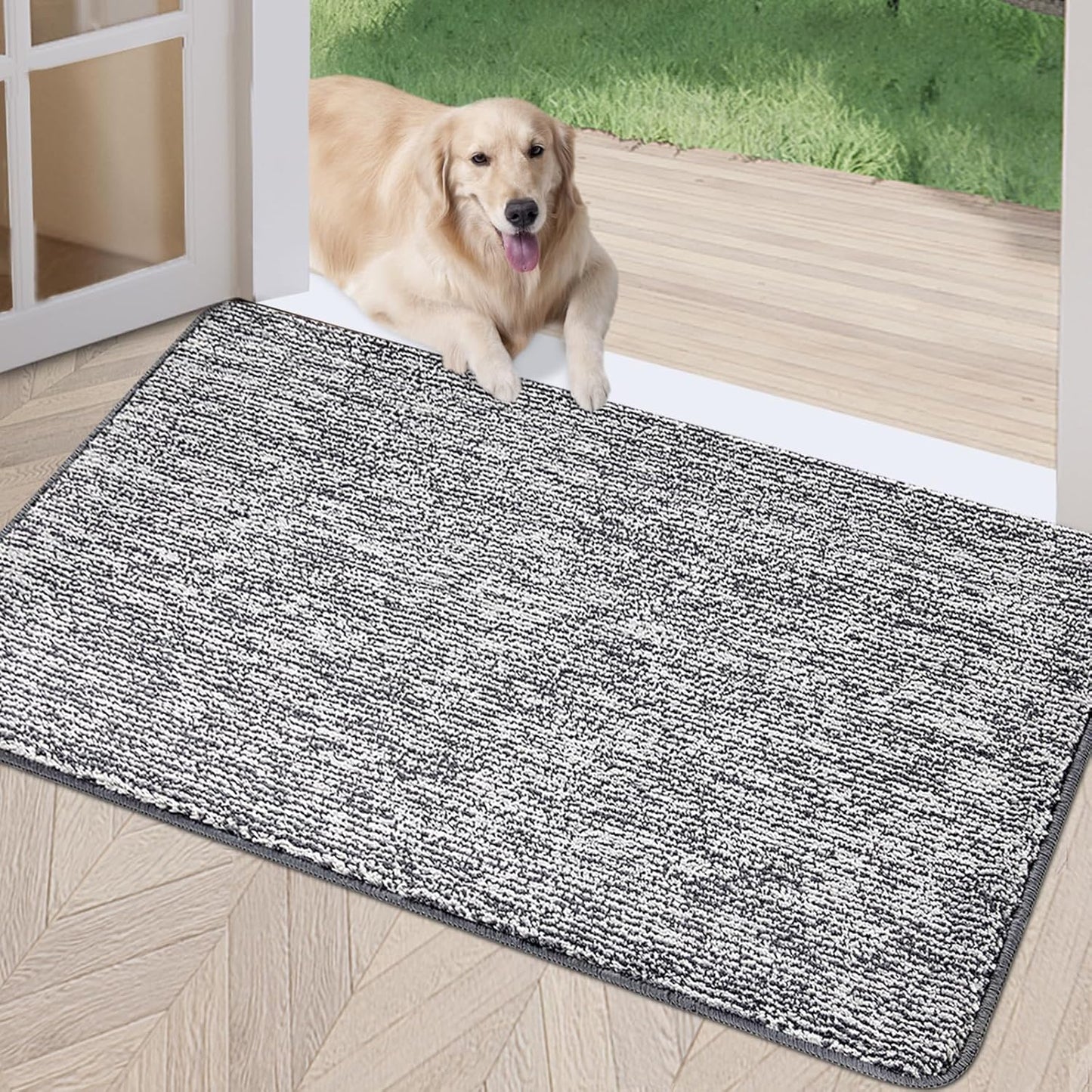 REFETONE Doormat, 32'x40', Indoor Absorbent Non Slip Dark Grey Doormat, Resist Dirt, Machine Washable, Low-Profile Entry Rug for High-Traffic Areas, Housewarming Gift