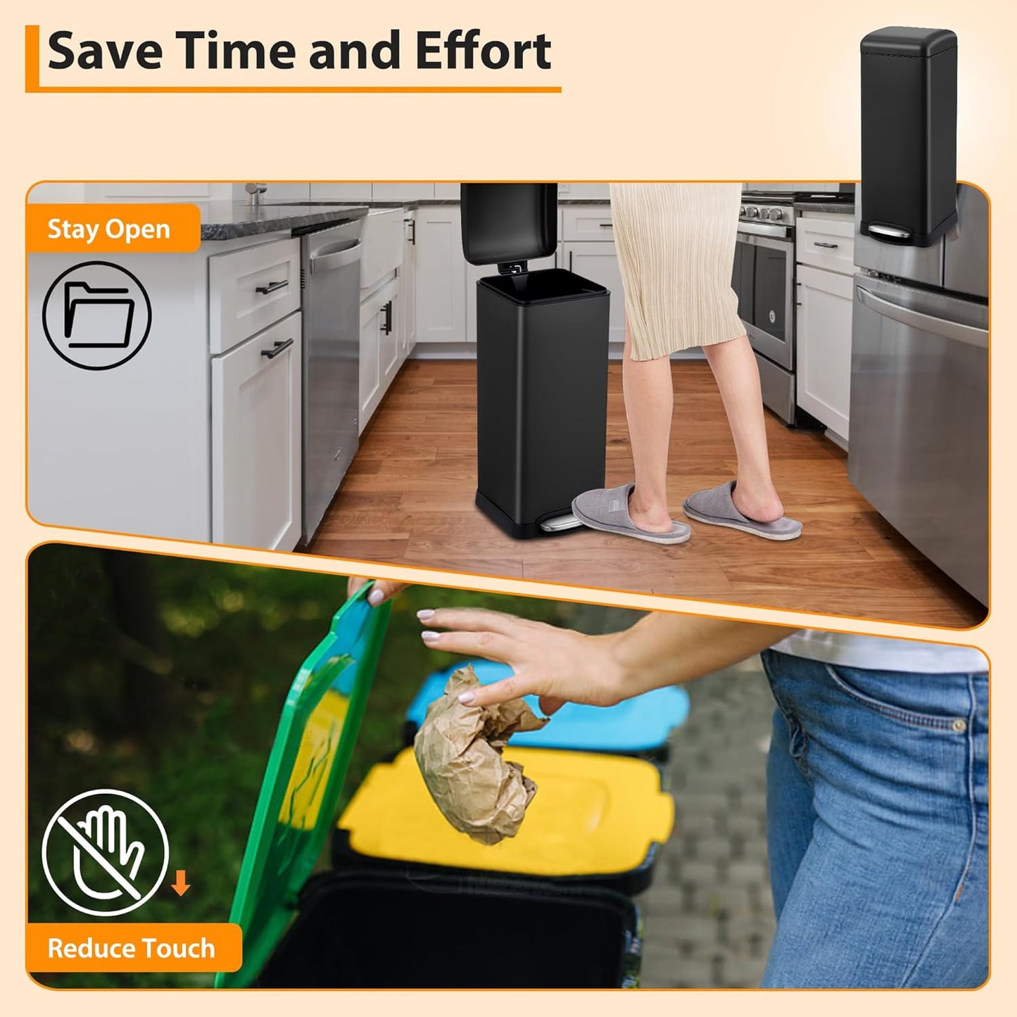 TrailBlaze 8Gallon / 30l Kitchen Trash Can, Stainless Steel Rectangular Pedal Recycle Bin with Soft-Close Lid, Removable Inner Bucket, Fingerprint-Proof, Step Trash Can for Home, Kitchen