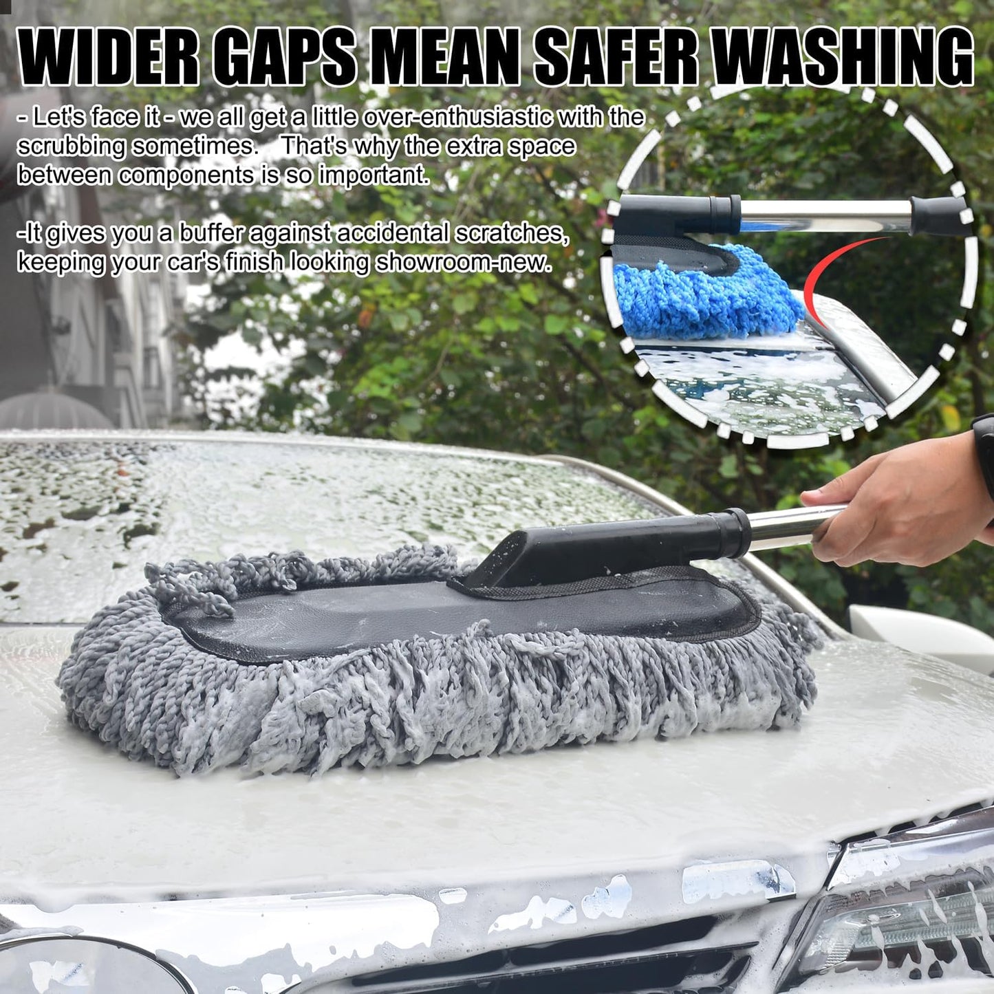 Car Wash Brush Duster Mop,Car Detailing Cleaning Kit,Wash Mitt,Microfiber Scratch-Free Safe for All Cars–Wet/Dry Use,Extendable with Handle 3 Pack