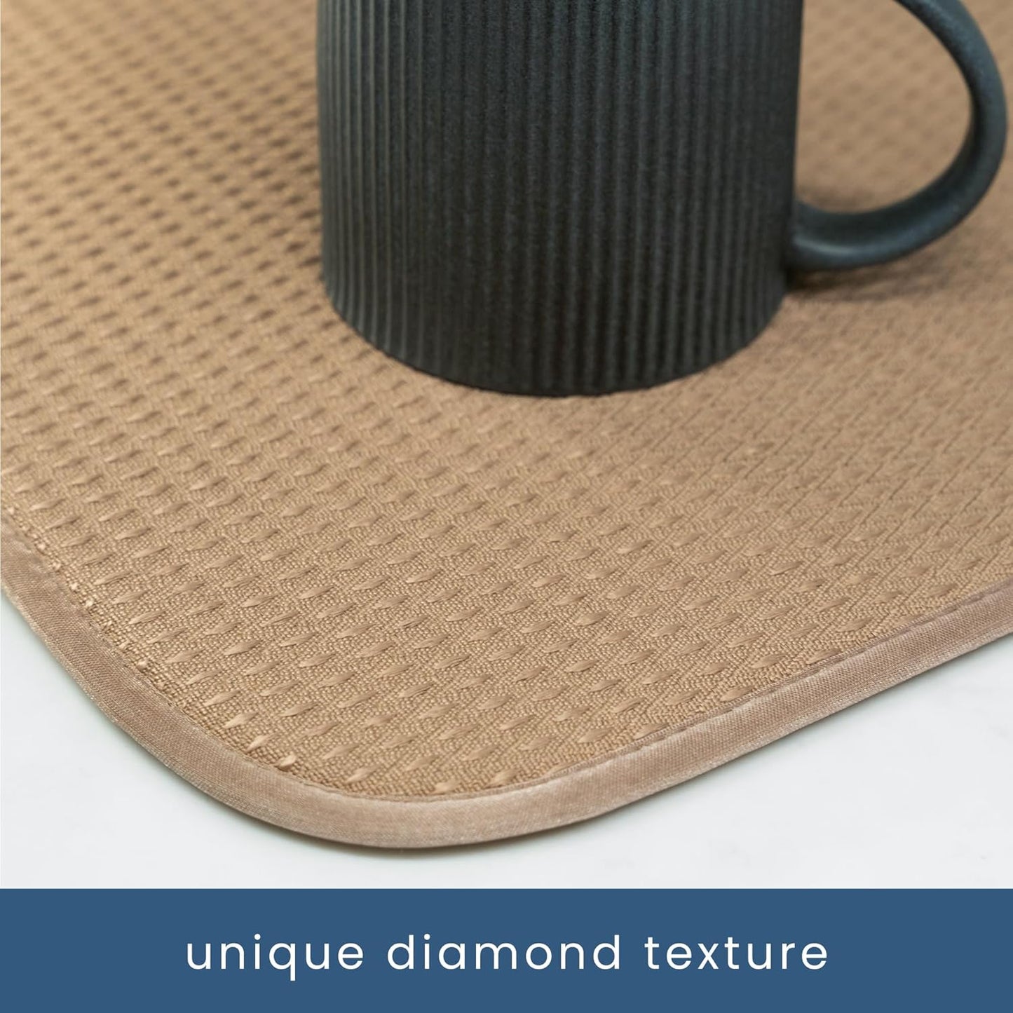 S&T INC. Dish Drying Mat XL, 18” x 24”, Absorbent Microfiber Kitchen Counter Mat, Drying Pad for Dishes, Utensils, Pots and Pans, Extra Large, Diamond Texture, Almond