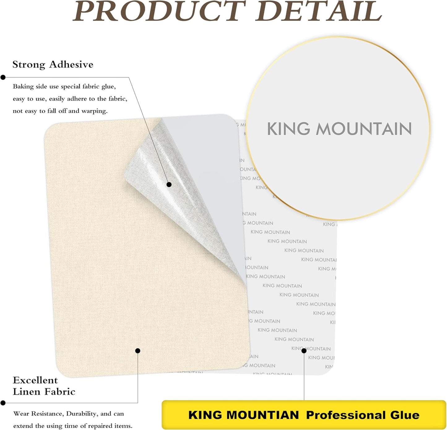 KING MOUNTAIN Fine Linen Fabric Patches, Self-Adhesive, 8x11 inch, 2 PCS, Multi Color, For Linen Sofa and Clothes Repair (Off White, 8" x 11" - 2PCS)