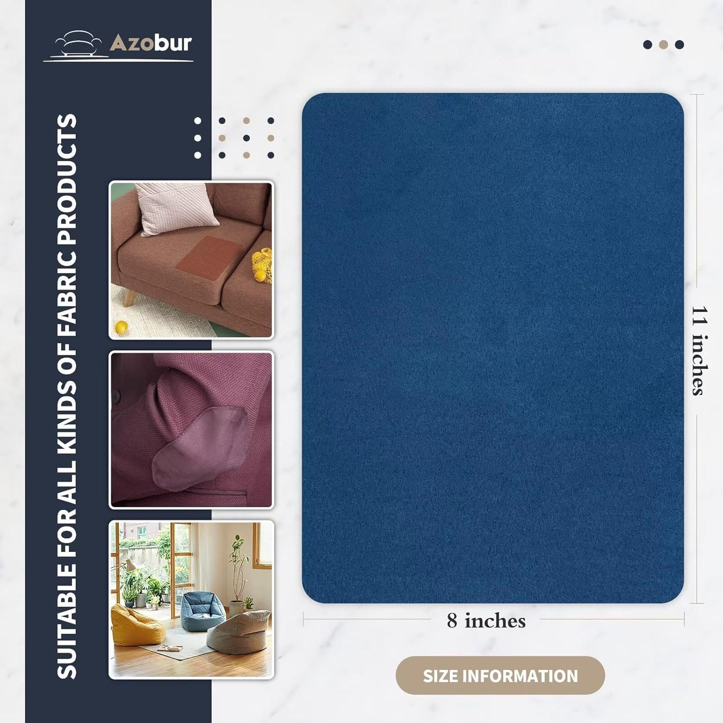 Azobur Velvet Patch,Self-Adhesive Rectangular Flannel Fabric Patch,Multicolor Available Anti Scratch Velvet 8X11 Inch Peel and Stick for Sofas, Automotive Interior, Handbags,and Pillow (Blue)