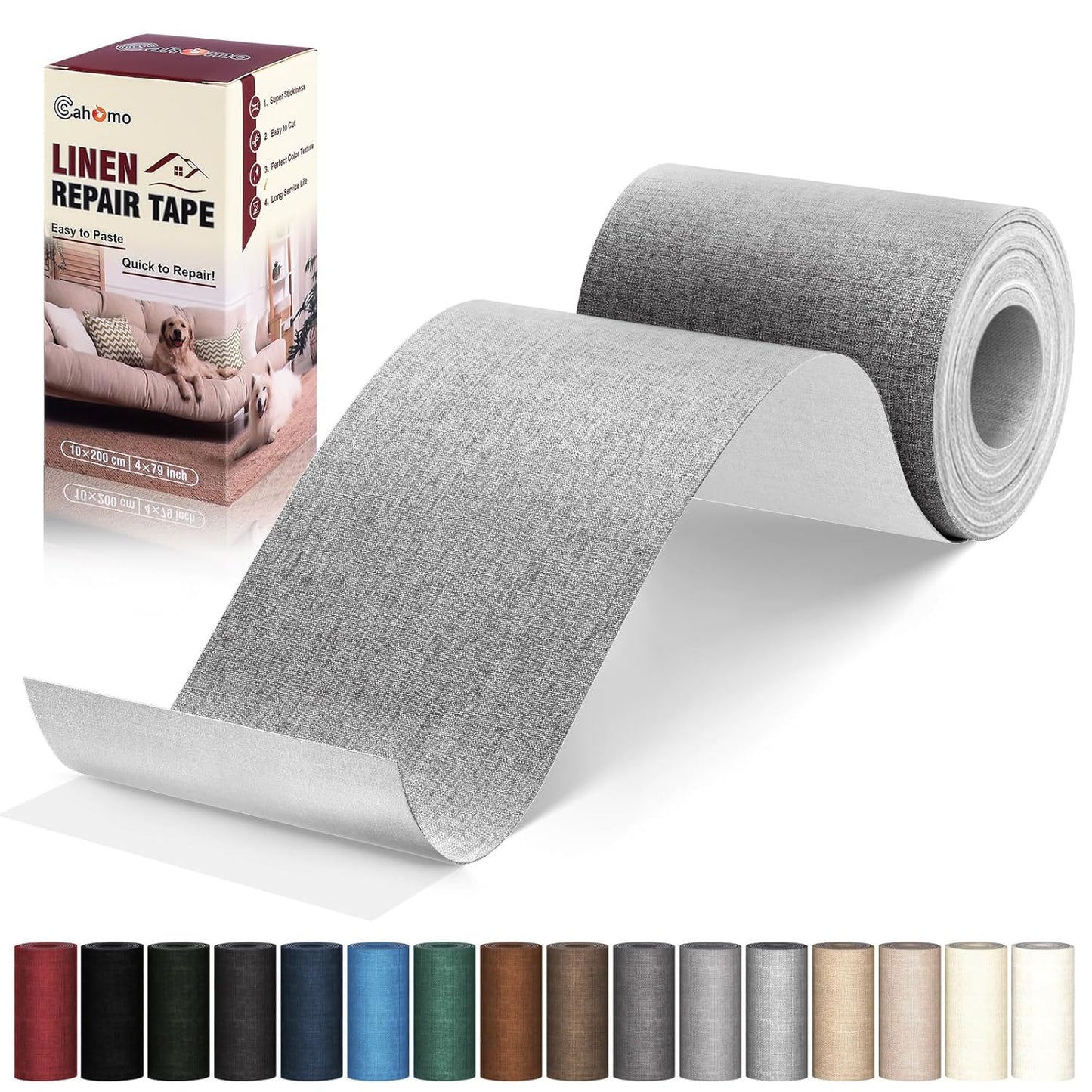 Linen Repair Tape 4x79 inch, Self Adhesive Fabric Patches, Linen Patch Tape Kit, Fabric Repair Tape for Couch Sofas, Headboards, Chairs, Pillows, Curtains, Couches- Light Grey