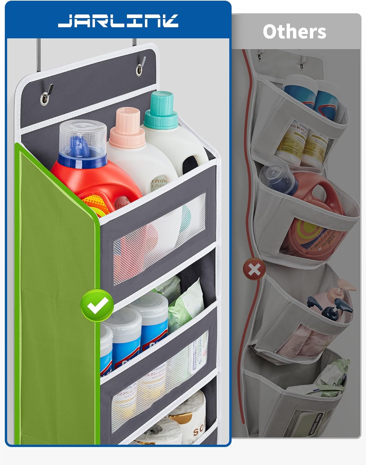 JARLINK Over The Door Organizer, 5 Shelf Door Hanging Organizer with 5 Large Pockets, 44 lbs Weight Capacity Hanging Storage for Bathroom, Bedroom, Nursery, RV, Pantry (Dark Grey)