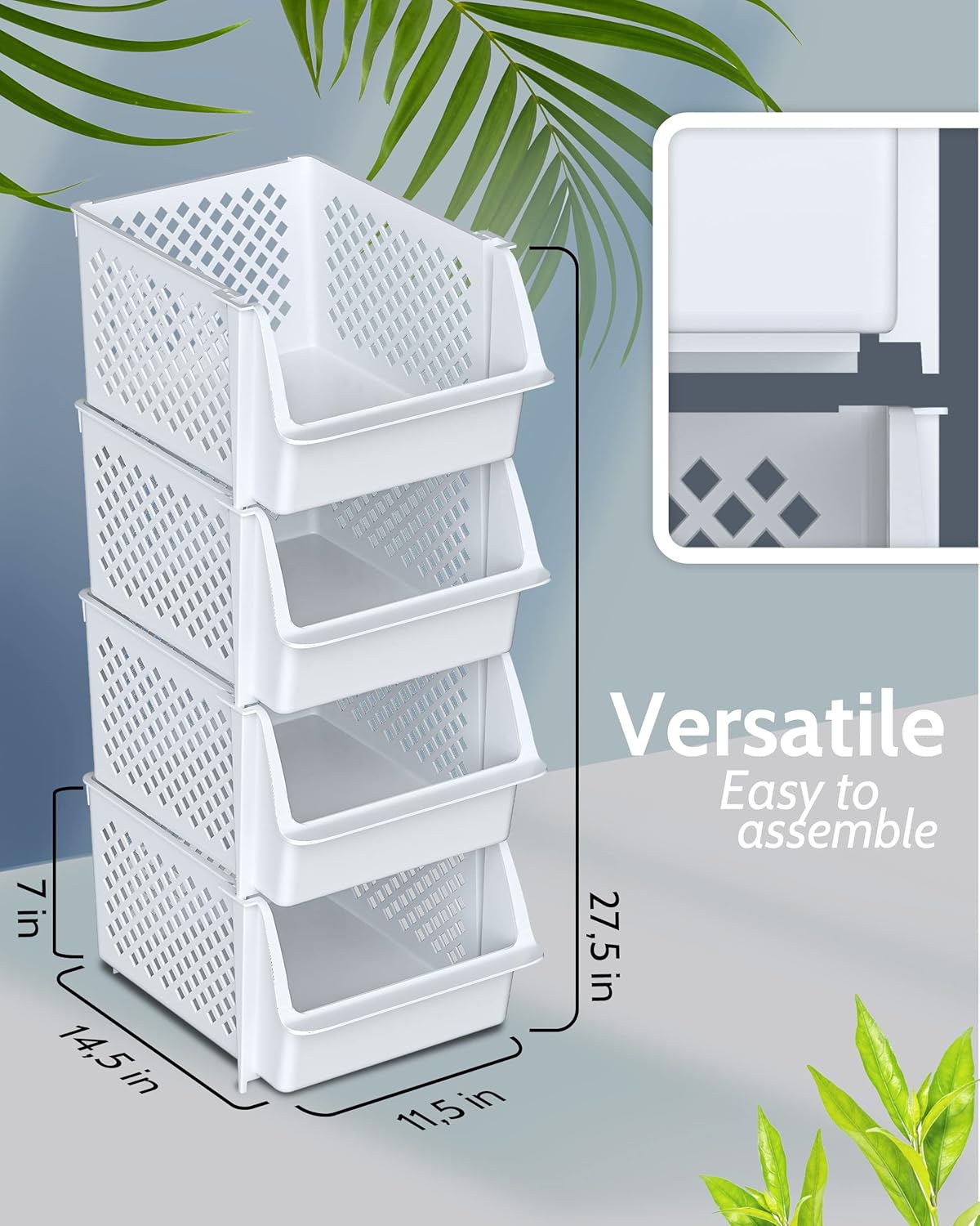 TidyFriend Plastic Stackable Storage Bins for Pantry - 12 Pack Stackable Bins for Organizing Food, Kitchen, and Bathroom Essentials (White)