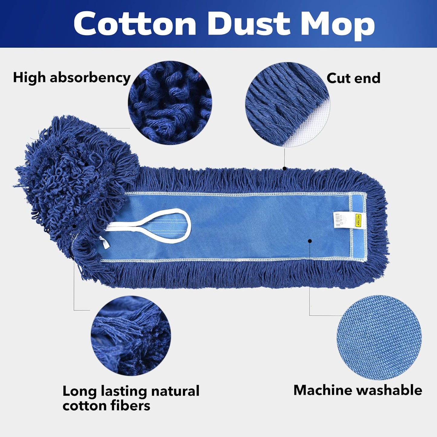 Matthew Cleaning 36'' Industrial Strength Cotton Dust Mop Refill Washable Replacement Heads for Residential & Commercial Use Fit Standard Dust Mop Frames, Hardwood, Laminate, Concrete Floors 6 Pack