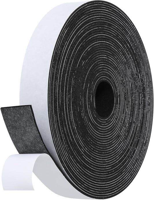 Weather Stripping Door Seal Strip- 1 Inch X 1/16 Inch X 32Feet, Strong Adhesive, Lightproof, Soundproof, Weatherproof Foam Tape Insulation for Sliding Door, Front Door Frame, Windows- Black