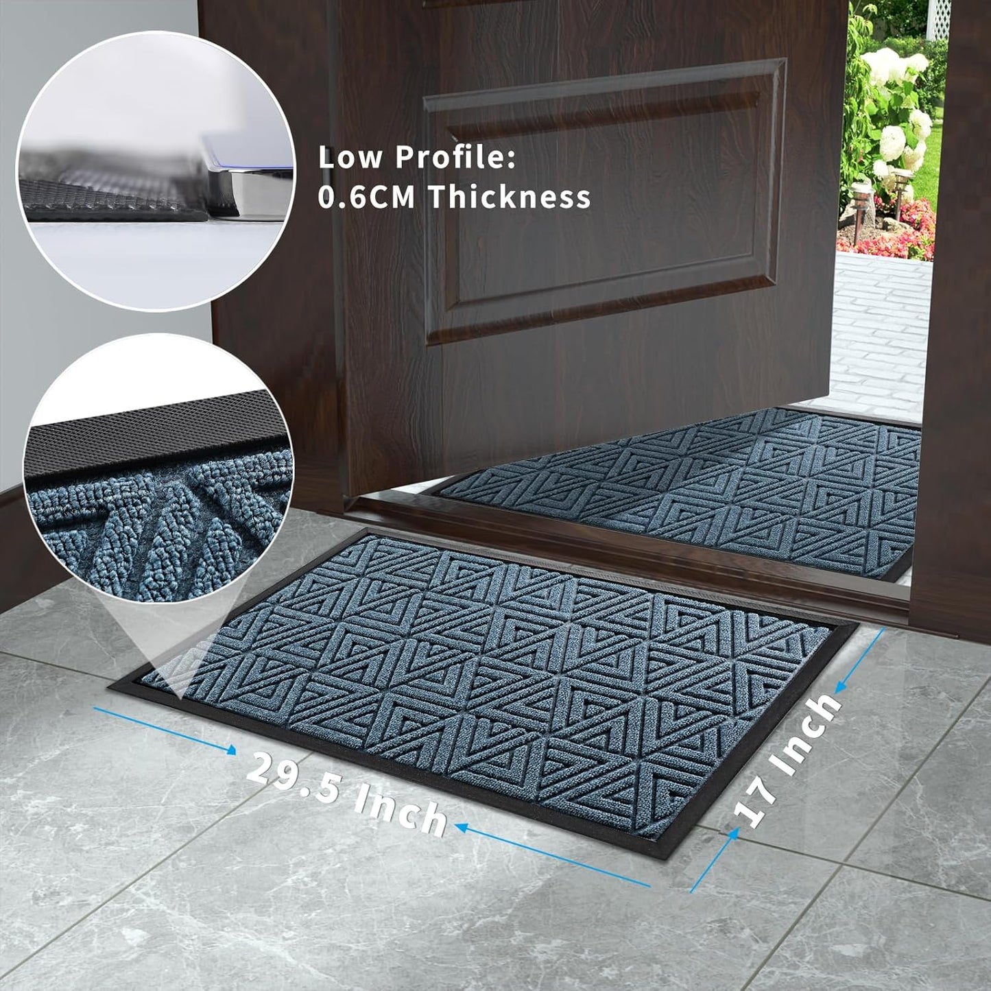 Yimobra Outdoor Mats for Front Door 29.5x17, All-Weather Waterproof Non-Slip Outdoor Door Mat Outside Eentrance, Garage/Patio Entryway Indoor Doormat, Easy Clean, Mix Blue