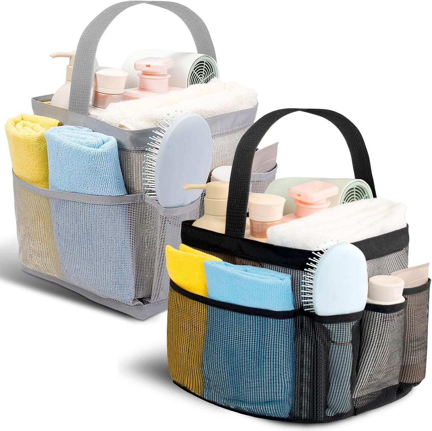 Shower Caddy for College Dorm Room Essentials for Girls with 9 Pockets,Large-Capacity Shower Basket,Quick Dry Toiletry Tote Bag for Outdoor Gym,Travel,Swim,Beach Camping Essentials-Black and Grey