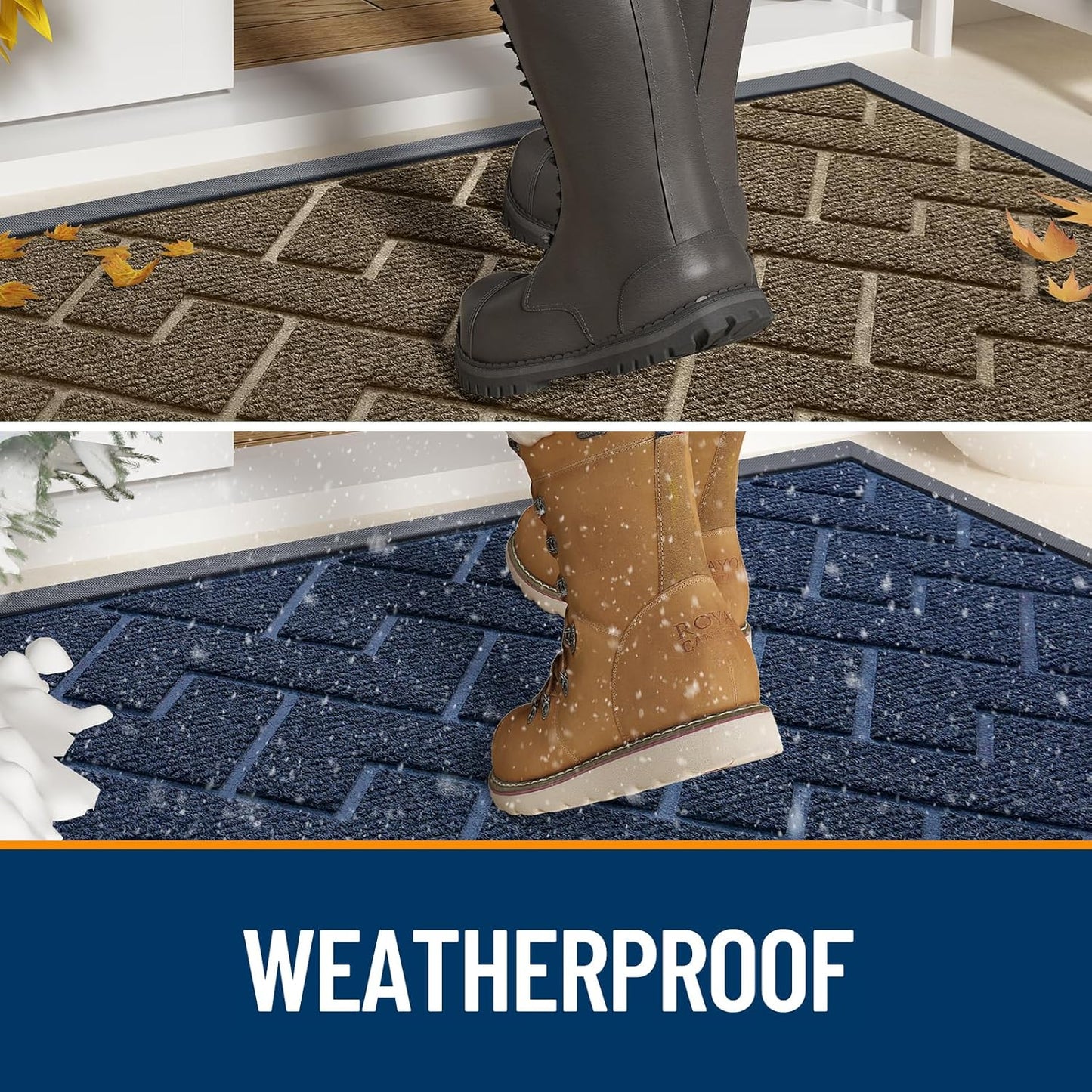 OLANLY Front Door Mat Indoor Outdoor Entrance, Waterproof All-Season, All-Weather Doormat, Sturdy Natural Rubber, Low Profile, Easy Clean Patio Porch Entryway Mat, Herringbone Brick (Wine Red, 47x32)