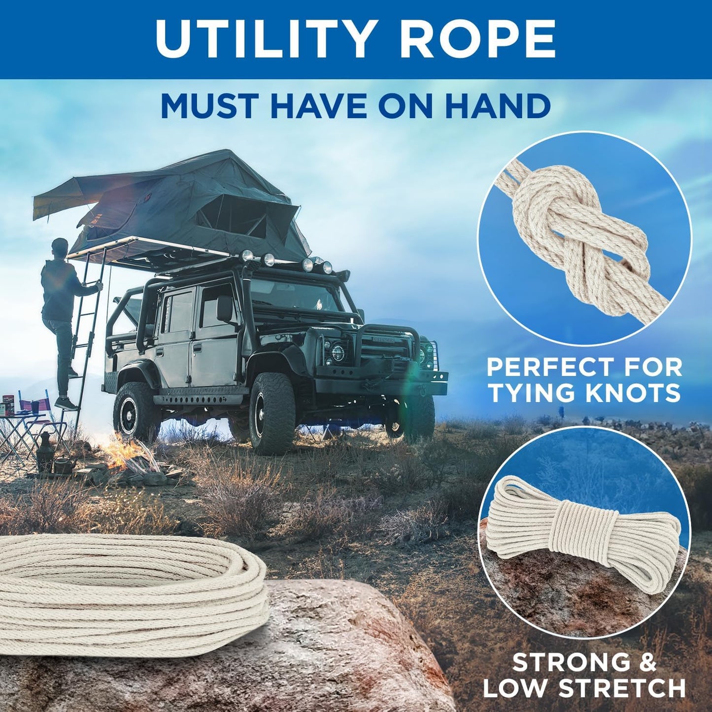 TECEUM Cotton Rope 3/16” (5 mm) – 200 FT – Strong All-Purpose Braided Rope – Natural Cotton – for Crafting, Сamping, Clothes Line, DIY, Indoor & Outdoor Use – Natural